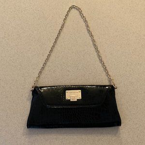 Anne Klein Evening Clutch Bag Faux Alligator Black Shiny Vegan Leather